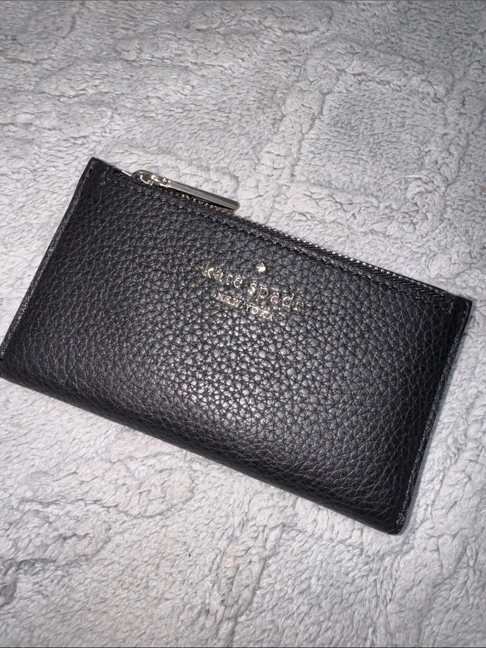 kate spade black pebbled leather zip card case